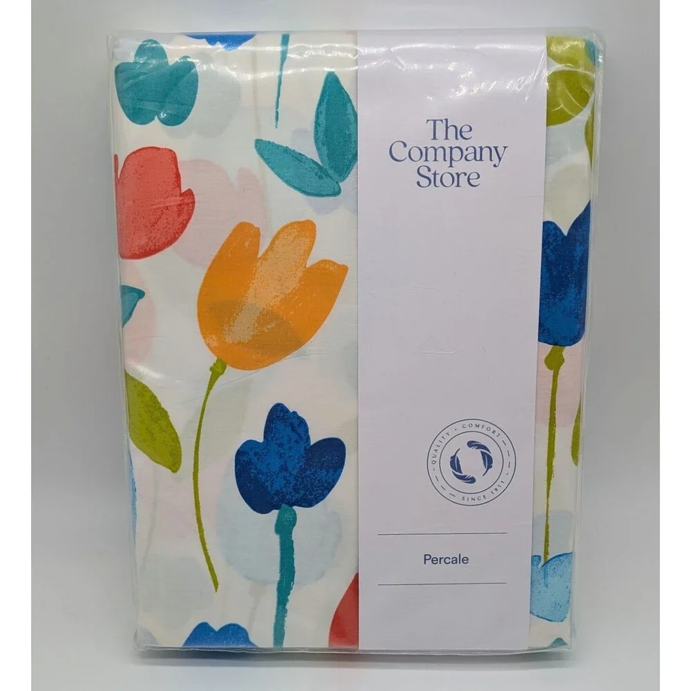The Company Store 100% Cotton Percale Duvet Cover Tulips Flowers Queen